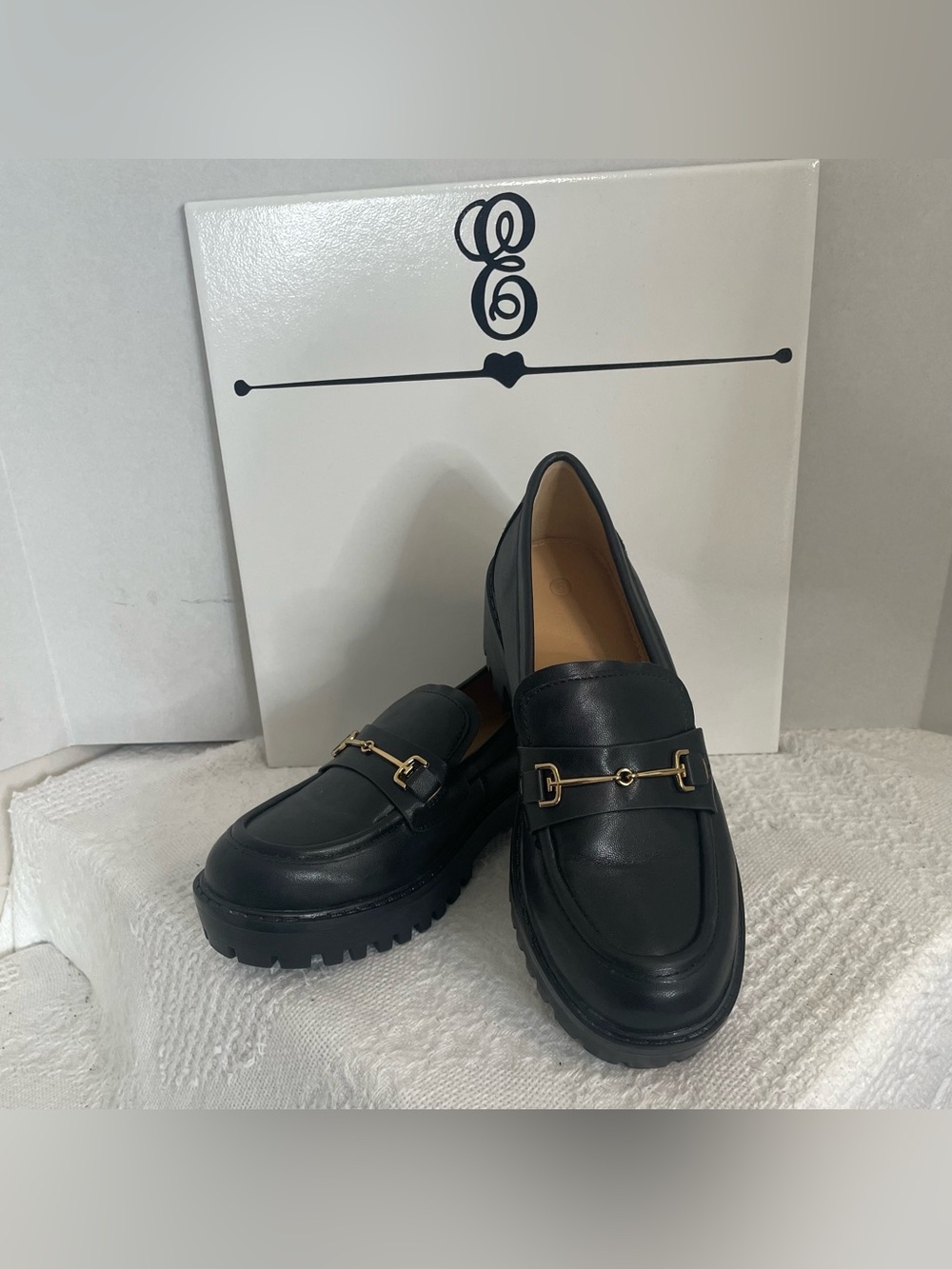 ZBY  Black Leather Bit Loafers with Lug Sole~ Size 6